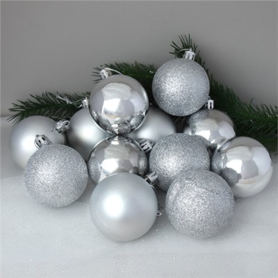 Елочные шары 12 штук 6 см / HX-13/1 /уп 60/ серебро
