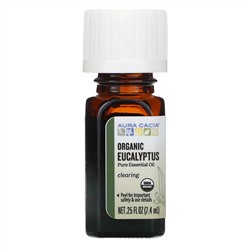 Aura Cacia, чистое эфирное масло, органический эвкалипт, 7,4 мл (0,25 жидк. унции)