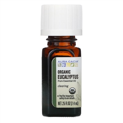 Aura Cacia, чистое эфирное масло, органический эвкалипт, 7,4 мл (0,25 жидк. унции)