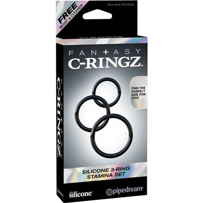 Набор из трех черных эрекционных колец Silicone 3-Ring Stamina Set