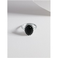 Кольцо из серебра с нат.чёрным агатом родированное 925 пробы 1-4064р442