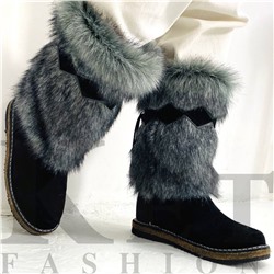 Женские унты, чернобурка, замша, войлочная подошва