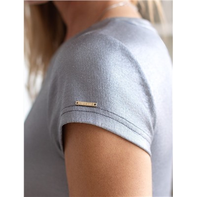 Футболка из хлопка с эластаном в рубчик с матовым металлическим покрытием