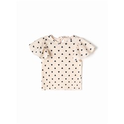 Футболка для девочки из муслина KAFTAN: «Сердечки», бежевая, рост 128 см