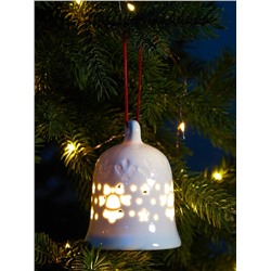 Ёлочный шар с подсветкой «Колокольчик», 10.5×8.3×8.3 см, 1 LED, керамика, от батареек LR44×3, керамика, свечение тёплое белое