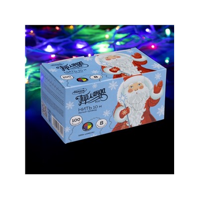 Гирлянда «Нить» 10 м, IP20, белая нить, 100 LED, 8 режимов, 220 В, свечение мульти