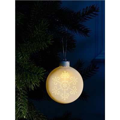 Ёлочный шар «Снежинка», 8.7×3.1×9.8 см, 1 LED, керамика, от батареек LR44×3, свечение тёплое белое