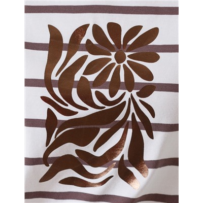 Свободная футболка в широкую полоску с принтом из премиального хлопка с эластаном