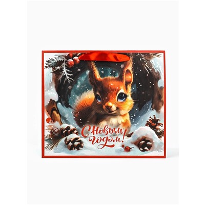 Пакет подарочный крафтовый, «С Новым Годом», 30×26×9 см