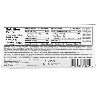 California Gold Nutrition, Foods, жевательные батончики-мюсли с дикой голубикой и миндалем, 12 батончиков весом 1,4 унции (40 г) каждый
