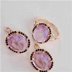 Комплект ювелирной бижутерии коллекция "Дубай" серьги и кольцо 17 р, покрытие позолота, вставка: фианиты, цвет: фиолетовый и черный, арт.215.358-17