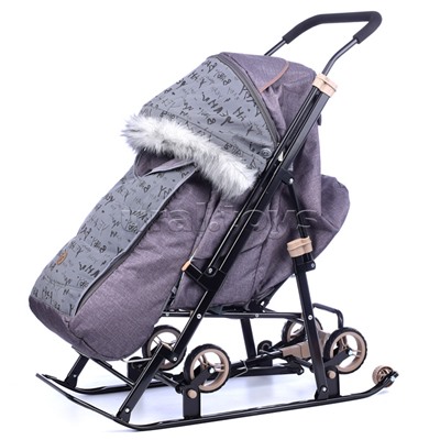 Санки-коляска "Glory gloss" (серо-коричневый) + светоотражающая