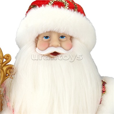 Сувенир Дед Мороз в красной шубе с пайетками и белым мехом,  40см.