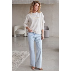 Свободный свитшот с принтом и разрезами из эластичного футера двухнитки без начеса VILATTE, 1228148