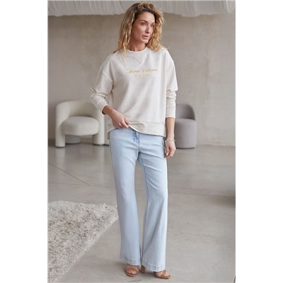 Свободный свитшот с принтом и разрезами из эластичного футера двухнитки без начеса VILATTE, 1228148