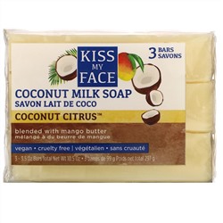 Kiss My Face, Coconut Milk Soap, Coconut Citrus, 3 Bars, 3.5 oz (99 g) Each