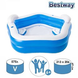УЦЕНКА Бассейн надувной Bestway, 213×206×69 см, с сиденьями и подголовниками, от 6 лет, 54153