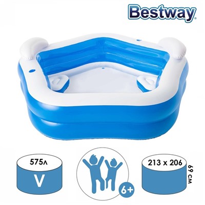 УЦЕНКА Бассейн надувной Bestway, 213×206×69 см, с сиденьями и подголовниками, от 6 лет, 54153