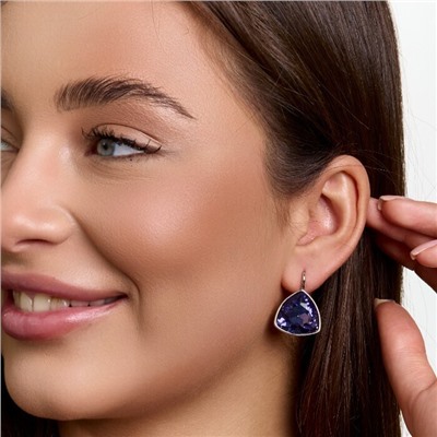 Серьги с кристаллом под Swarovski ювелирная бижутерия коллекция "Дубай" покрытие посеребрение, вставка: стекло, цвет: фиолетовый, арт.414.580