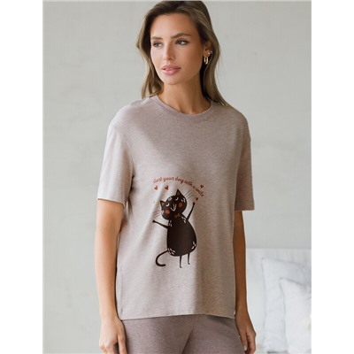 Футболка с принтом свободная эластичная из премиального хлопка