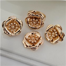 Комплект ювелирной бижутерии коллекция "Дубай" в форме цветов серьги, кулон и кольцо 19 р покрытие позолота, арт.313.294-19