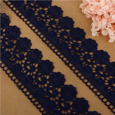 Кружево гипюровое, 60 мм, 6.8±0.5 м, тёмно-синее