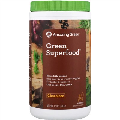 Amazing Grass, Green Superfood, шоколадный сухой напиток, с какао, 17 унций (480 г)