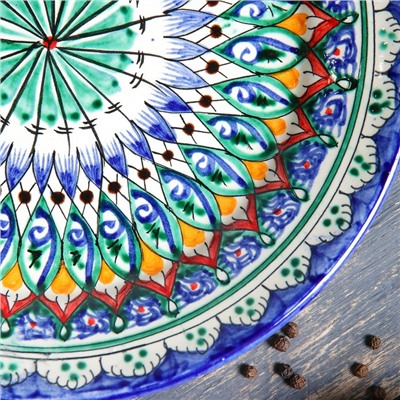 Тарелка узбекская Риштанская Керамика «Цветы», d=22 см, керамика, синяя, узор МИКС