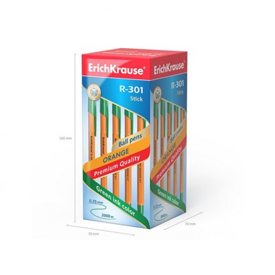 Ручка шариковая R-301 Stick.Оrange зеленая 0.7мм 43197 ErichKrause