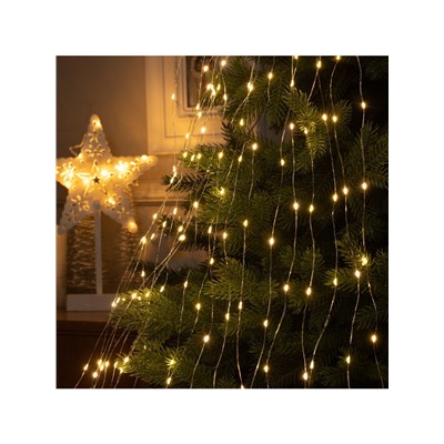 Гирлянда «Конский хвост» 20 нитей по 2 м, IP20, серебристая нить, 400 LED, свечение тёплое белое, 12 В