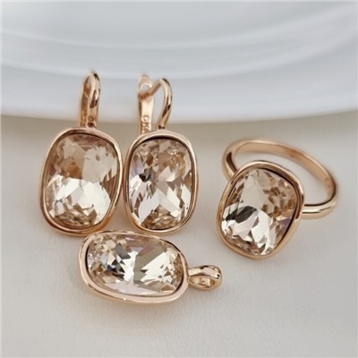 Комплект ювелирной бижутерии коллекция "Дубай" серьги, кулон и кольцо 19 р, покрытие позолота, вставка: искусственный кристалл, цвет: шампань, арт.314.862-19