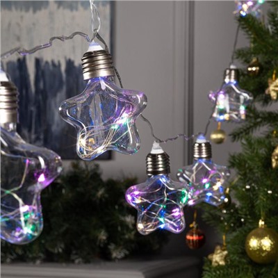 УЦЕНКА Гирлянда «Нить», 3 м, с насадками «Лампочки звёздочки», IP20, LED 80, 12 В, свечение свечение мульти