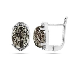 Серьги из серебра рутиловый кварц черный, Кабстон