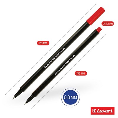 Набор ручек капиллярных 10 цветов Luxor, Fine Writer 045, 0.8 мм, европодвес