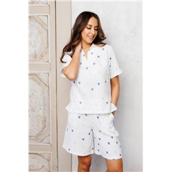 Пижама с шортами муслин 379 (Сердца на молочном)