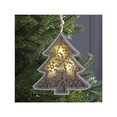 Ёлочная игрушка «Ёлочка в снежинках», 13×13×1 см, 3 LED, от батареек, свечение тёплое белое