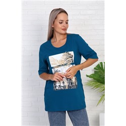 Футболка удлиненная с рисунком листья пальмы, Арт. 786