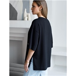 Футболка оверсайз с принтом пайетками из премиального хлопка с эластаном