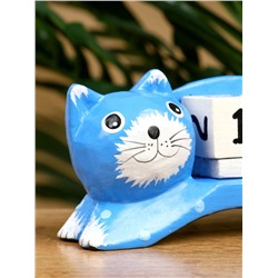 Календарь настольный «Кошка», 13×4×10 см, дерево, синий