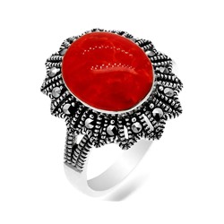 Кольцо из серебра коралл, марказит, SL-AGA64