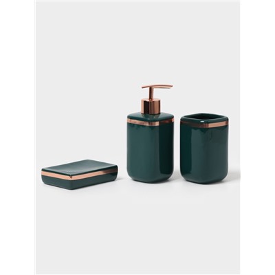 Набор аксессуаров для ванной комнаты Доляна «Богемия», 3 предмета, мыльница, дозатор, стакан, тёмно-зелёный