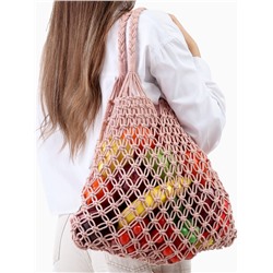 Сумка-авоська плетёная, клетка 3.5 см, персиковая