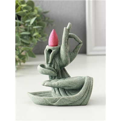 Подставка для благовоний «Мудра Витарка - Колесо учения», песчаник, стелющийся дым, 5.5×10.3×11.5 см