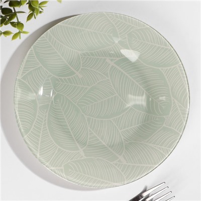 Тарелка стеклянная «Ливс», d=19.5 см, цвет зелёный