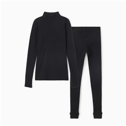 Термобельё женское (лонгслив, кальсоны), чёрное, размер 52