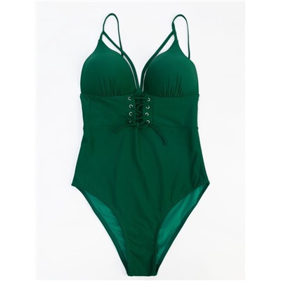 Купальник женский слитный на шнуровке MINAKU, размер 46, зелёный