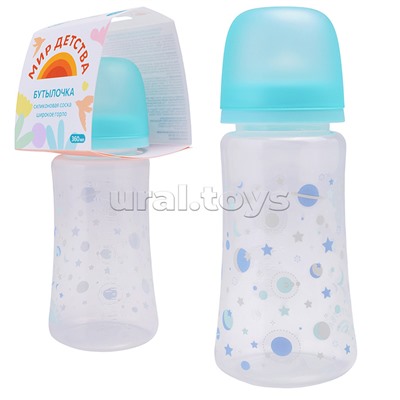 Бутылочка для кормления "Зверята" с широким горлом и  силиконовой соской молочной, 360 мл