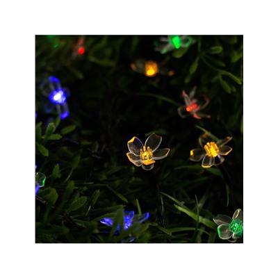 Гирлянда «Нить», 4.5 м, уличная, с насадками «Ромашка», IP44, 30 LED, 2 режима, солнечная батарея, тёмная нить, свечение мульти