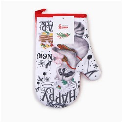 Варежка-прихватка новогодняя Happy new year, 20×27 см,100% п/э