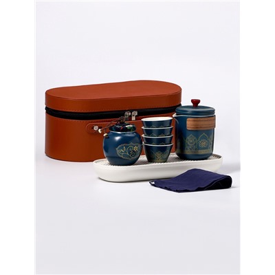 Набор для чайной церемонии ДЖЕКИЧАЙ «Сайдзё», 8 предметов, на 4 персоны, чашка 45 мл, чайник 285 мл, керамика, синий